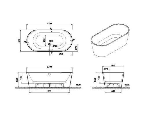 Акриловая ванна 170x80 см VitrA Geo 65370006000