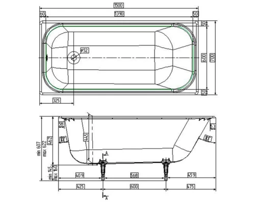 Чугунная ванна 150x70 см Wotte Start 1500x700