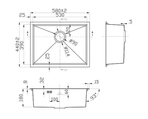 Кухонная мойка Zorg Steel Hammer X LEVOS SH X 5844