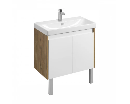 Тумба СКАНДИ DOORS 80, универс., 2 дв., белый глянец/дуб рустикальный (под раковину АДРИАНА 80)