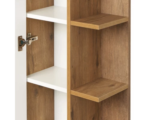 Шкаф-колонна СКАНДИ 40, подвесная, с зеркалом, белая, дуб рустикальный