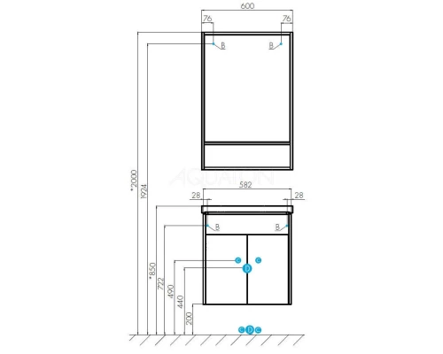 Тумба белый глянец/дуб крафт 58,2 см Акватон Флай 1A237301FAX10