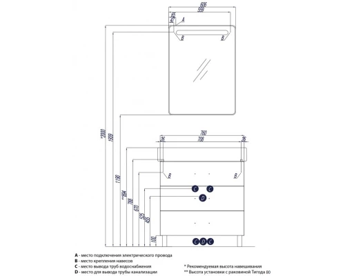 Тумба белый 76 см Акватон Америна 1A169101AM010