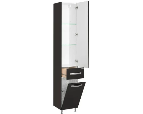 Пенал напольный черный с бельевой корзиной Акватон Ария 1A124303AA950