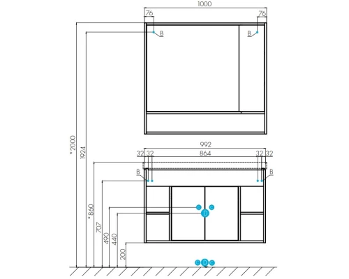 Тумба белый глянец/дуб крафт 99,2 см Акватон Флай 1A237501FAX10