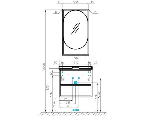 Зеркало 52x90 см дуб кантри/черный Акватон Лофт Фабрик 1A242502LTDY0