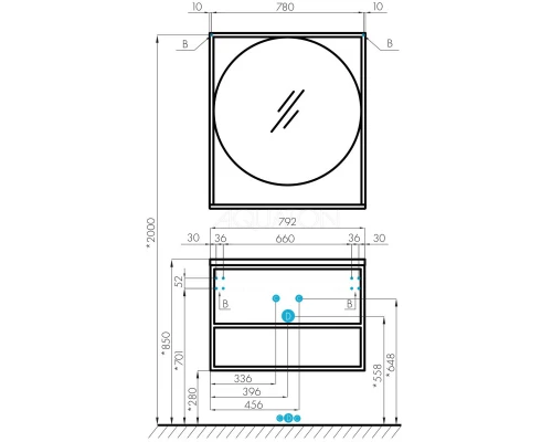 Зеркало 80x90 см дуб эндгрейн/черный Акватон Лофт Фабрик 1A242602LTDU0