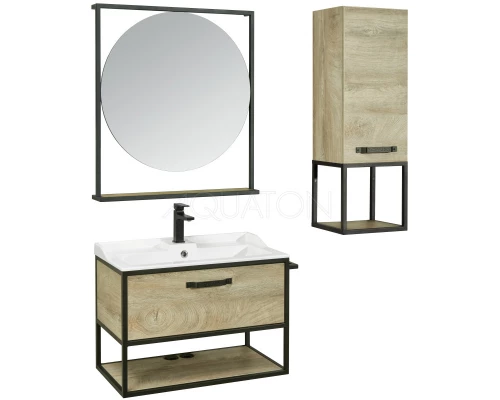 Тумба с раковиной дуб эндгрейн/черный 80 см Акватон Лофт Фабрик 1A2424K1LTDU0