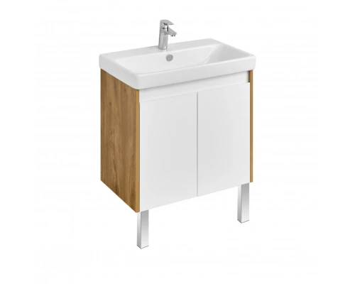 Тумба СКАНДИ DOORS 70, универс., 2 дв., белый глянец/дуб рустикальный (под раковину АДРИАНА 70)