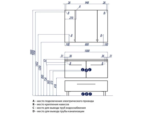Тумба с раковиной белый глянец 100 см Акватон Мадрид 1A1280K0MA010