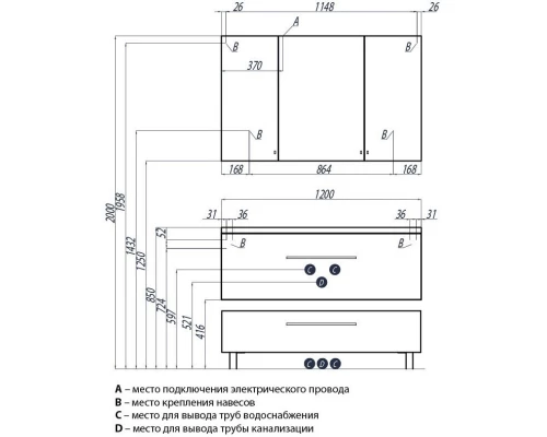 Тумба с раковиной белый глянец 120 см Акватон Мадрид 1A1687K1MA010