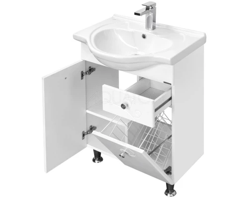 Тумба с раковиной белый глянец 66 см с бельевой корзиной Акватон Лиана 1A1658K0LL010