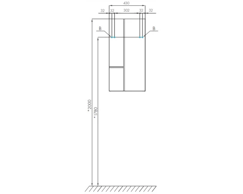 Шкаф двустворчатый подвесной 43x86,4 см дуб рустикальный/фьорд Акватон Мишель 1A243903MIX30