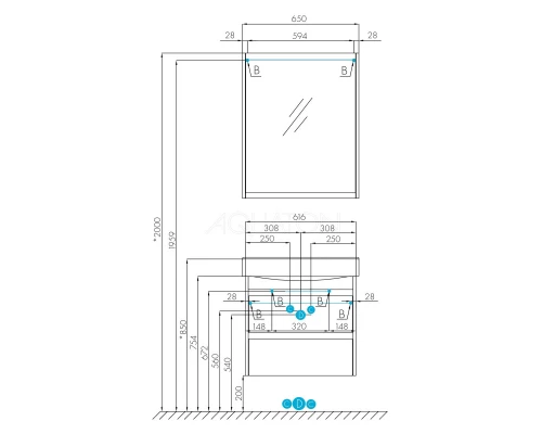 Тумба белый глянец/дуб эндгрейн 61,6 см Акватон Нортон 1A248801NT010