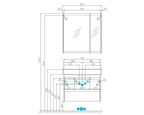 Тумба белый глянец/дуб эндгрейн 76 см Акватон Нортон 1A248901NT010