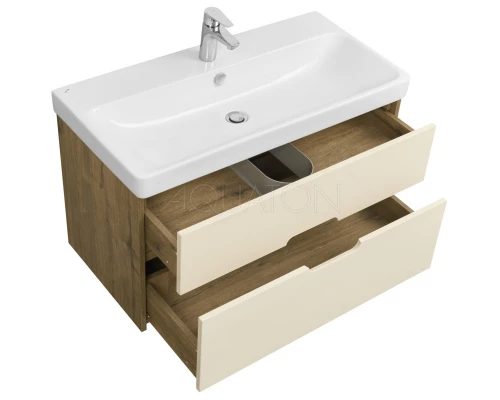 Тумба с раковиной бежевый/дуб веллингтон 90 см Акватон Оливия 1A2544K0OLVG0