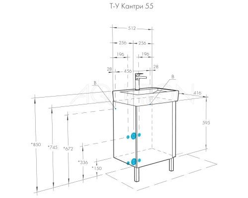 Тумба с раковиной дуб верона/белый глянец 55 см Акватон Кантри 1A2576K0AHB20