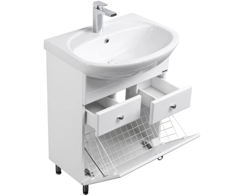Тумба с раковиной белый глянец 66,5 см с бельевой корзиной Акватон Норма 1A0549K1NO010