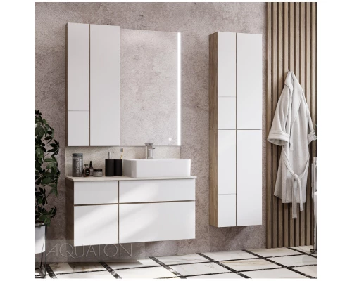 Тумба с раковиной дуб эндгрейн/белый матовый 100 см Акватон Мишель 1A2441K3MIX40