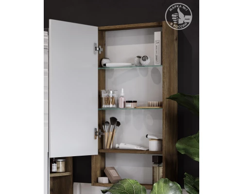 Зеркальный шкаф 45x85 см белый матовый/дуб рустикальный L/R Акватон Сканди 1A252002SDZ90