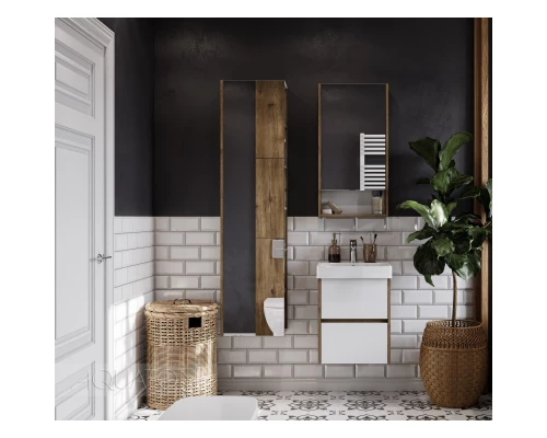 Зеркальный шкаф 45x85 см белый матовый/дуб рустикальный L/R Акватон Сканди 1A252002SDZ90