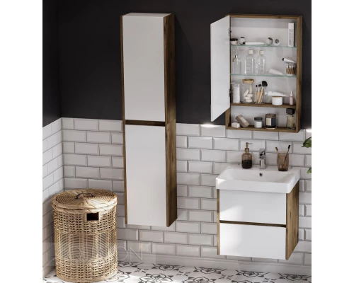 Зеркальный шкаф 55x85 см белый матовый/дуб рустикальный L/R Акватон Сканди 1A252102SDZ90