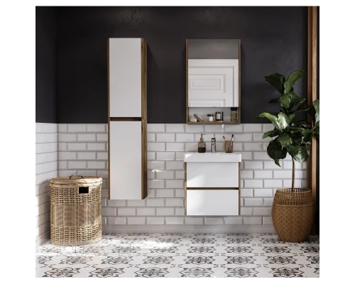 Зеркальный шкаф 55x85 см белый матовый/дуб рустикальный L/R Акватон Сканди 1A252102SDZ90