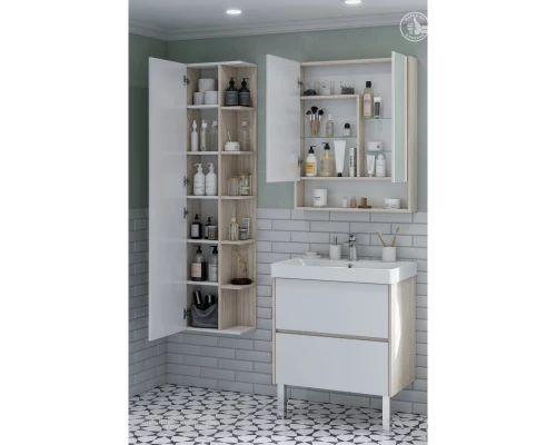 Зеркальный шкаф 70x85 см белый матовый/дуб верона Акватон Сканди 1A252202SDB20