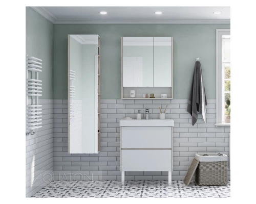 Зеркальный шкаф 70x85 см белый матовый/дуб верона Акватон Сканди 1A252202SDB20