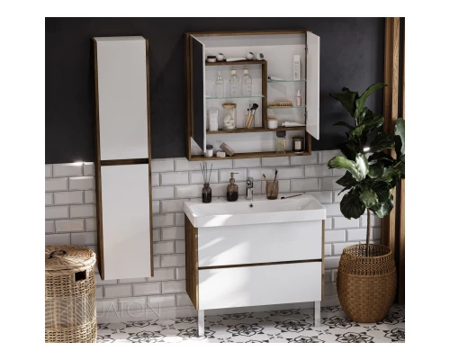 Зеркальный шкаф 85x85 см белый матовый/дуб рустикальный Акватон Сканди 1A252302SDZ90