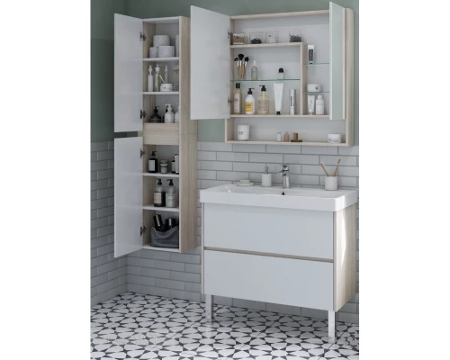 Зеркальный шкаф 85x85 см белый матовый/дуб верона Акватон Сканди 1A252302SDB20