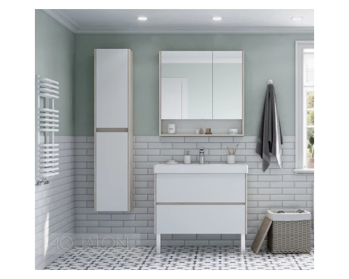 Зеркальный шкаф 85x85 см белый матовый/дуб верона Акватон Сканди 1A252302SDB20