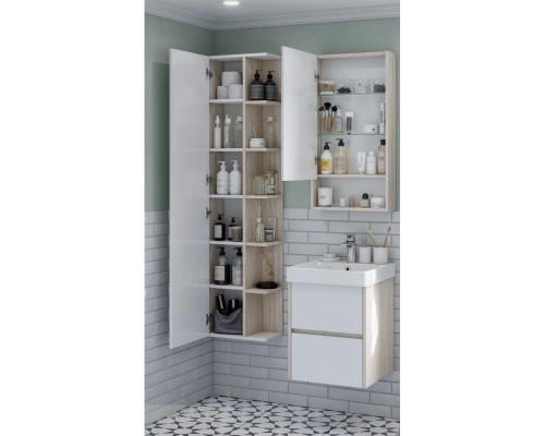 Пенал подвесной белый матовый/дуб верона Акватон Сканди 1A253403SDB20