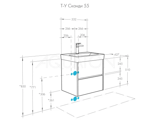 Тумба белый глянец/дуб верона 53,2 см Акватон Сканди 1A251701SDB20