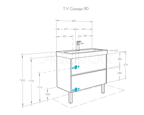Тумба белый глянец/дуб рустикальный 88,2 см Акватон Сканди 1A251901SDZ90