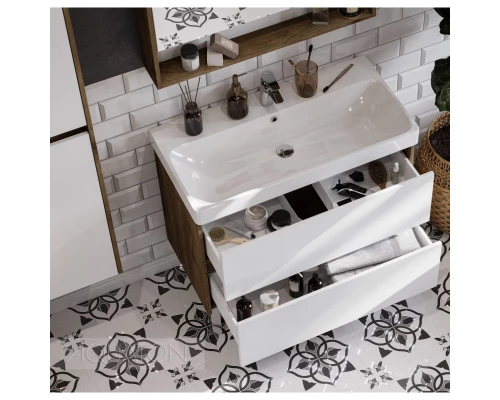 Тумба белый глянец/дуб рустикальный 88,2 см Акватон Сканди 1A251901SDZ90