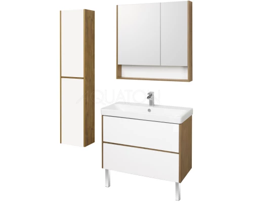 Тумба с раковиной белый глянец/дуб рустикальный 90 см Акватон Сканди 1A2519K0SDZ90