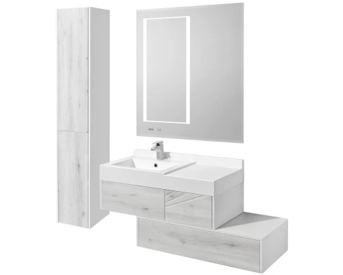 Комплект мебели белый глянец/ольха наварра 100 см Акватон Сакура 1A234901SKW80 + 1A71973KSK010 + 1A235102SKW80