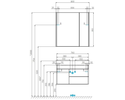 Комплект мебели белый глянец 80 см Акватон Беверли 1A235501BV010 + 1WH302422 + 1A237102BV010