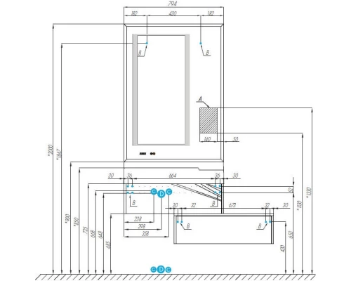 Комплект мебели белый глянец/ольха наварра 80 см Акватон Сакура 1A236401SKW80 + 1A71993KSK010 + 1A236502SKW80