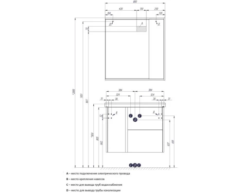 Комплект мебели белый глянец 80 см Акватон Стоун 1A228201SX010 + 1WH302251 + 1A228302SX010