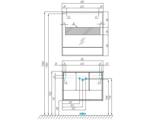 Комплект мебели белый матовый 80 см Акватон Ривьера 1A239001RVX20 + 732799C000 + 1A239102RVX20