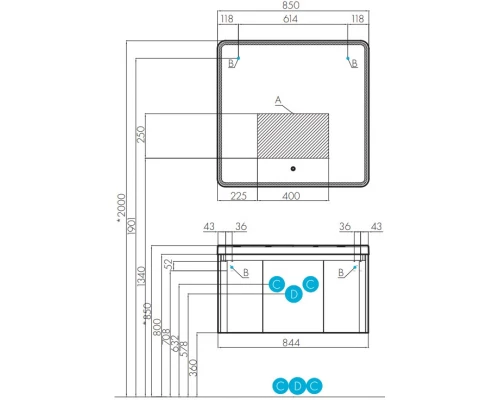 1A2088K1SH010 Набор: 1A208801SH010 Тумба-умывальник Шерилл 85/ 1A71443KSH010 Раковина Шерилл