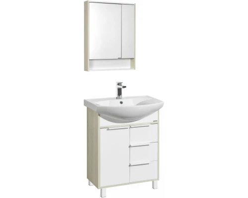 Комплект мебели белый глянец/ясень фабрик 65 см Акватон Рико 1A213301RIB90 + 1WH207782 + 1A215202RIB90