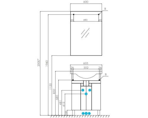 Комплект мебели белый глянец 60,5 см Акватон Фиджи 1A179601FG010 + 1WH110268 + 1A179502FG010