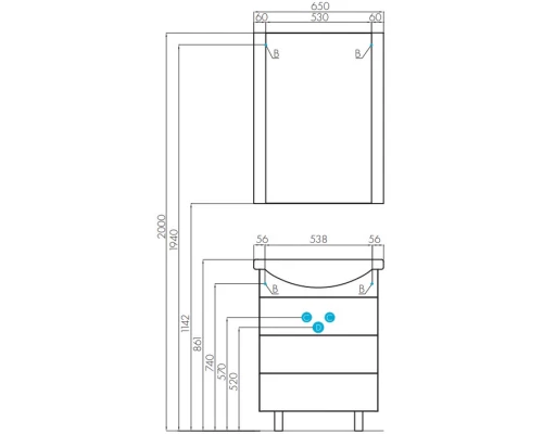 Комплект мебели белый 65 см Акватон Ария 1A123401AA010 + 1WH207782 + 1A133702AA010