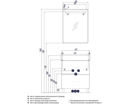 Комплект мебели белый 70 см Акватон Америна 1A169301AM010 + 1WH302083 + 1A135302AM01L