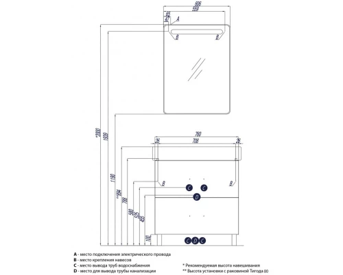 Комплект мебели белый 80 см Акватон Америна 1A169401AM010 + 1WH302084 + 1A135302AM01L