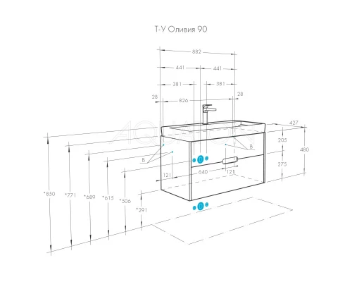 Комплект мебели грей/дуб ойстер 90 см Акватон Оливия 1A254401OLUG0 + 1WH501629 + 1A256502A1010
