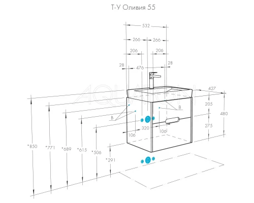 Комплект мебели грей/дуб ойстер 55 см Акватон Оливия 1A254201OLUG0 + 1WH501620 + 1A256502A1010